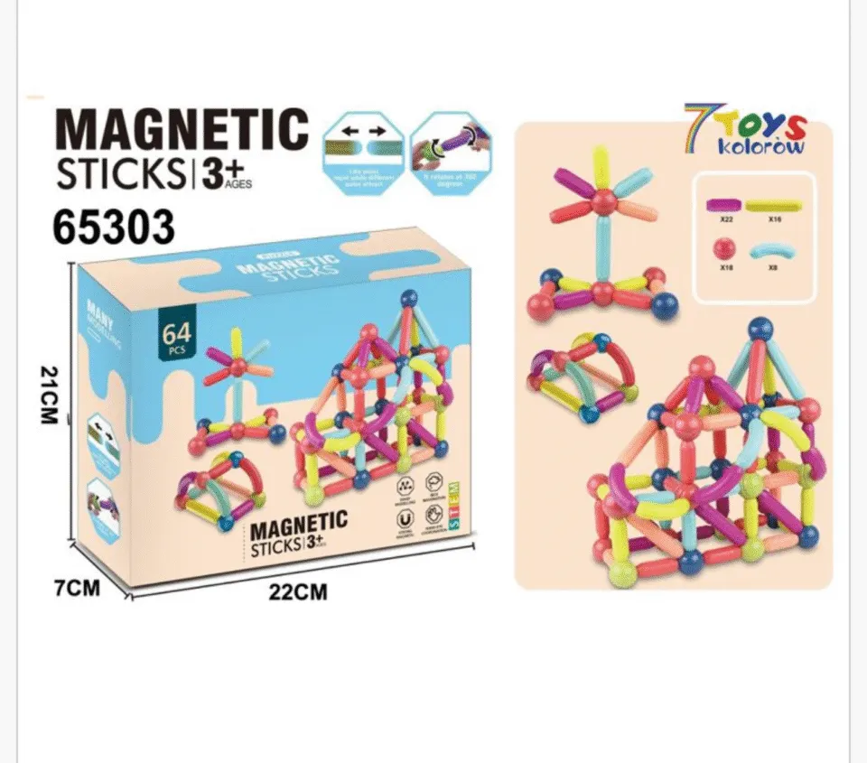 Klocki magnetyczne Magnetic Sticks 64PCS, zestaw 3+