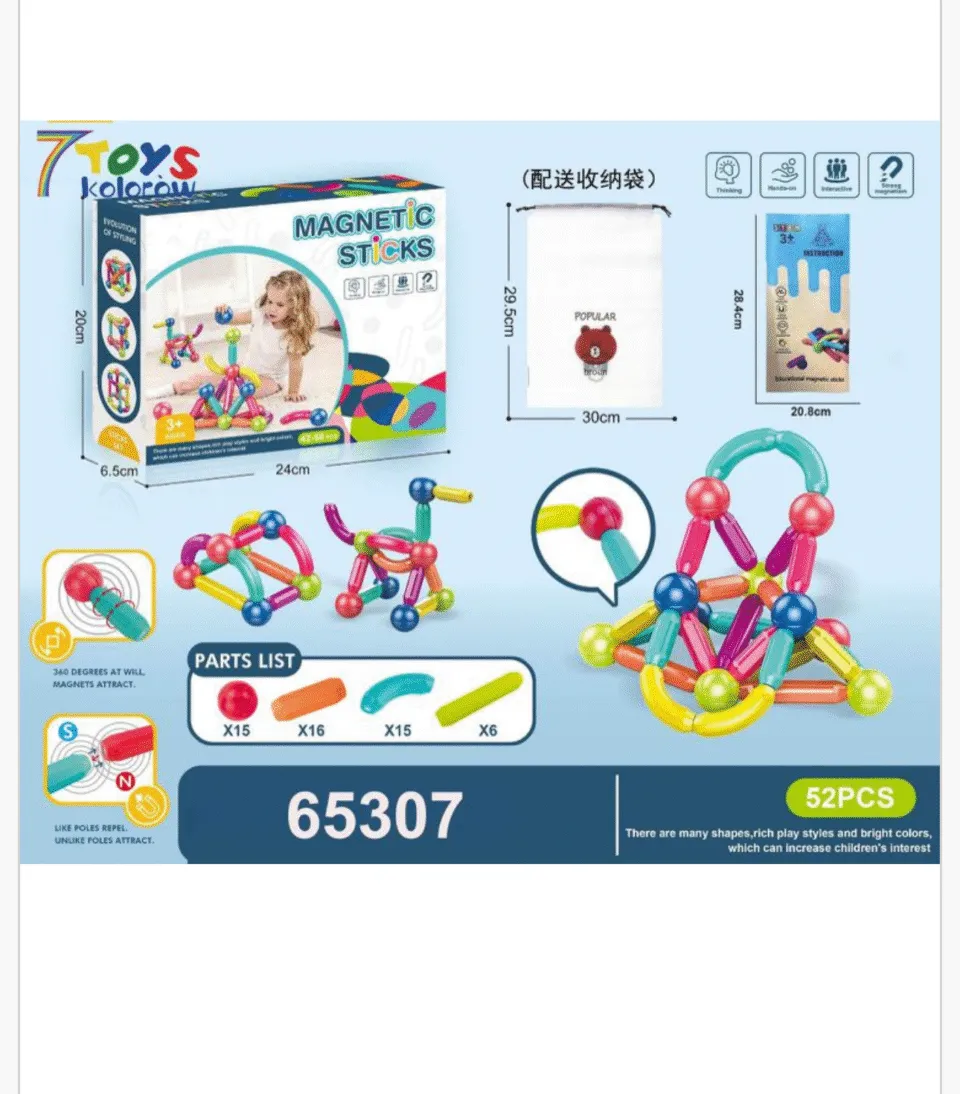 Klocki Magnetyczne Magnetic Sticks 52PCS Zestaw 7 TOYS 65307
