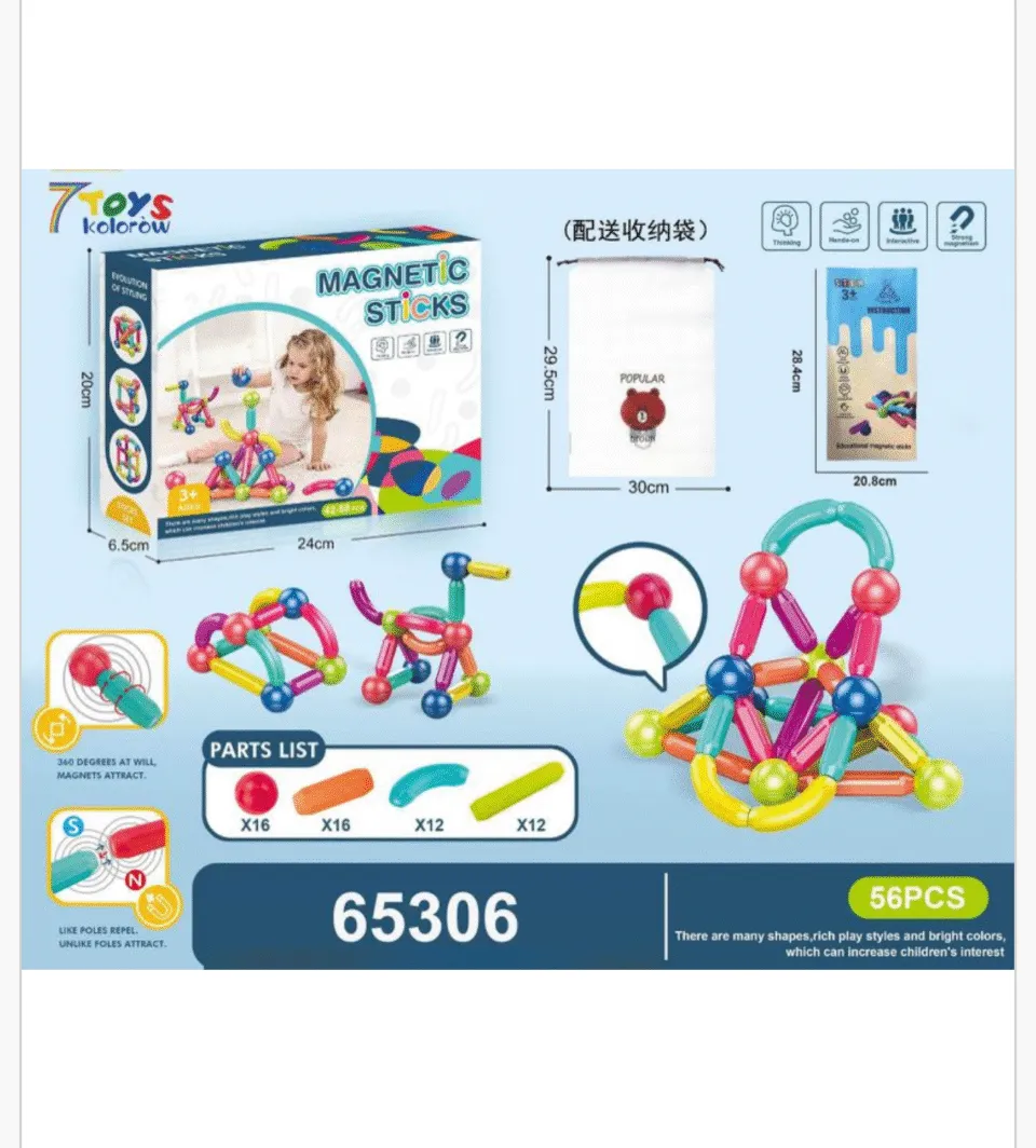 Klocki Magnetyczne Magnetic Sticks 56PCS Zestaw Edukacyjny 3+