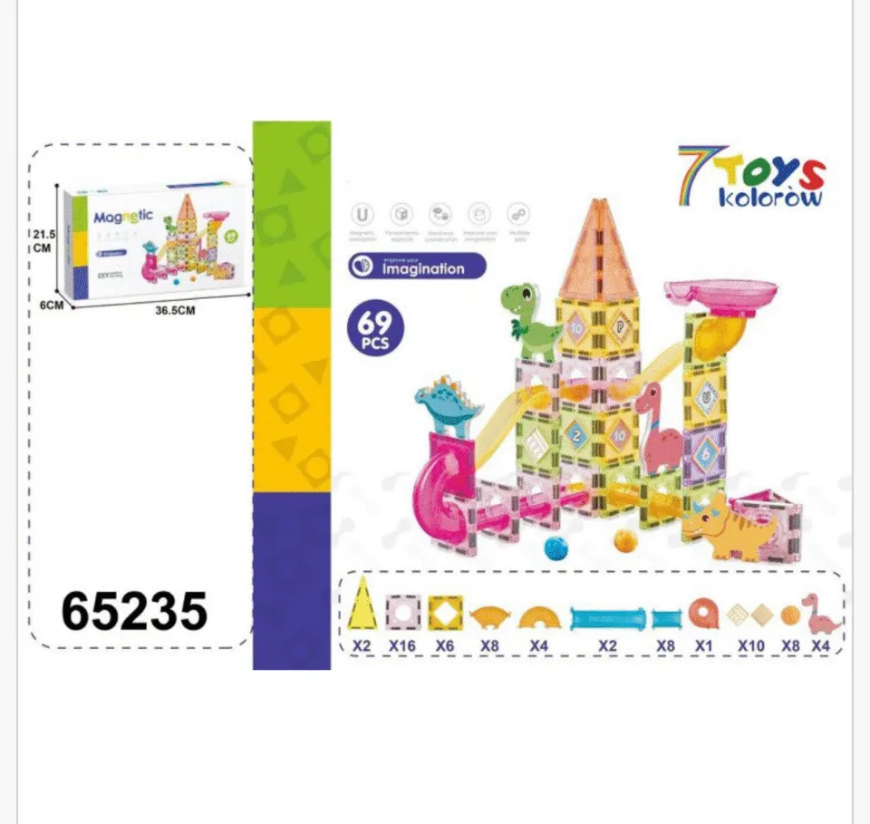Magnetic Klocki 69PCS 7 kolorów Tor Kulkowy Dinozaury