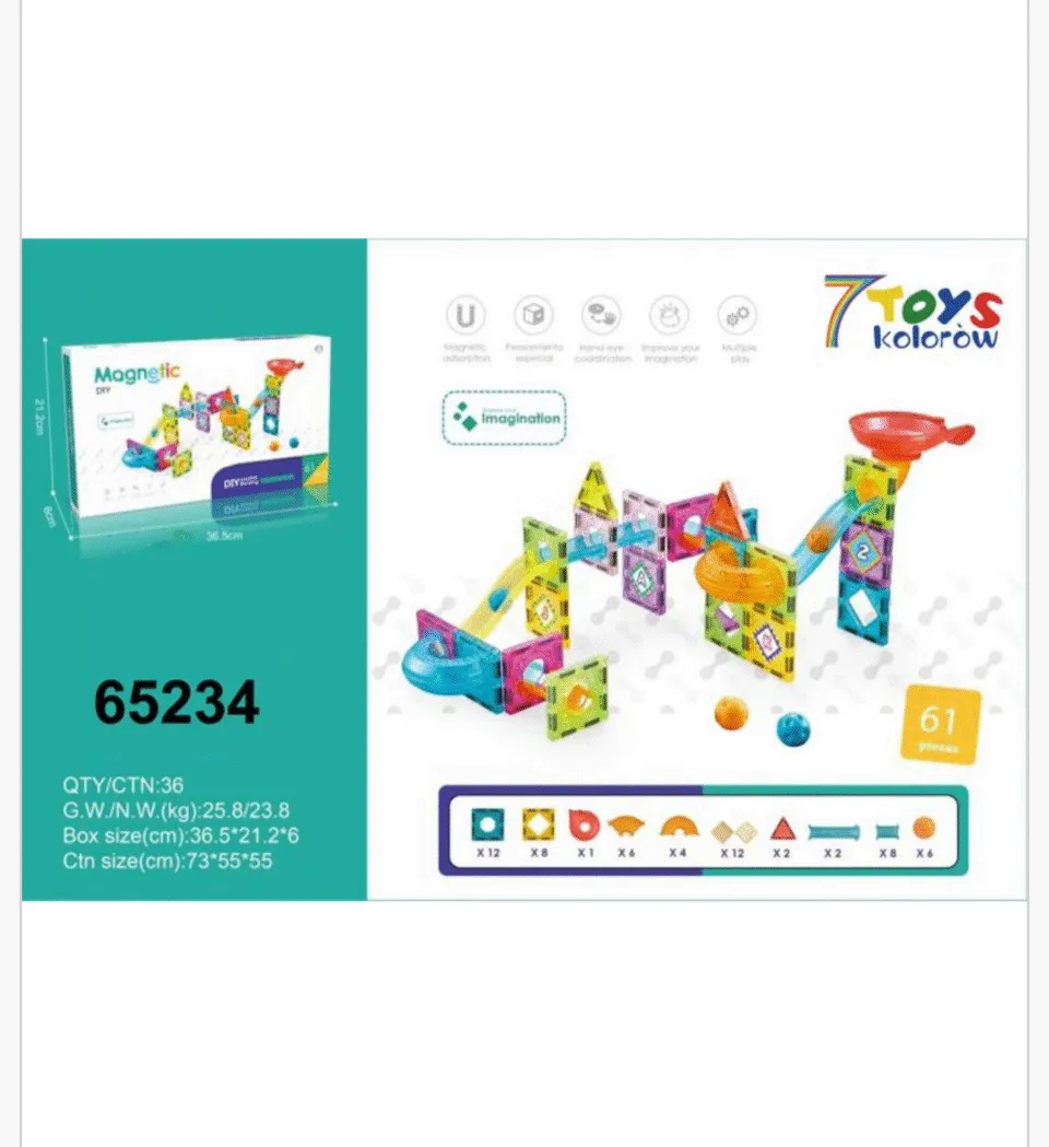 Klocki Magnetyczne 61PCS Tor Kulkowy DIY 7 kolorów
