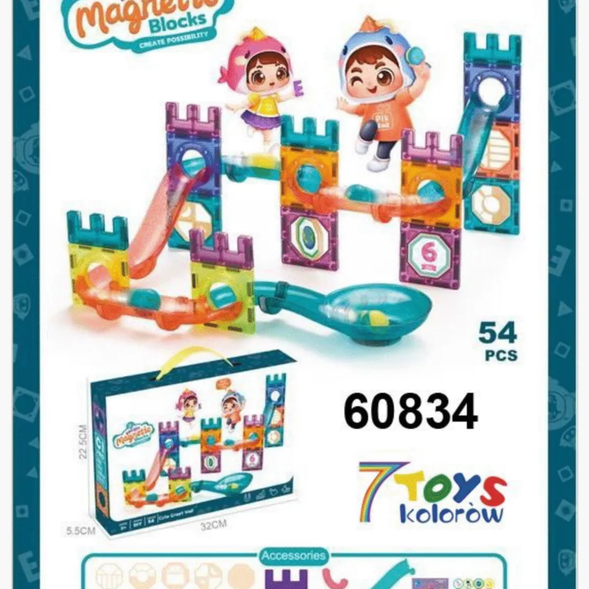 Klocki Magnetyczne Magic Magnetic Blocks 54PCS Tor Kulkowy 60834