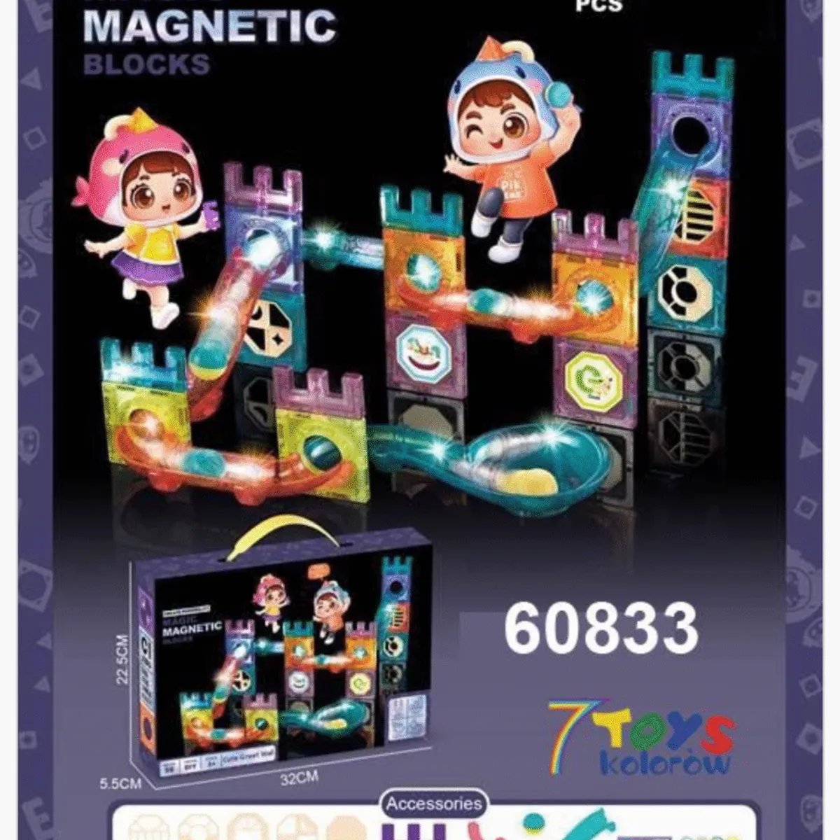 Magnetic Klocki 56PCS - Magnetyczny Tor Kulkowy 7 TOYS