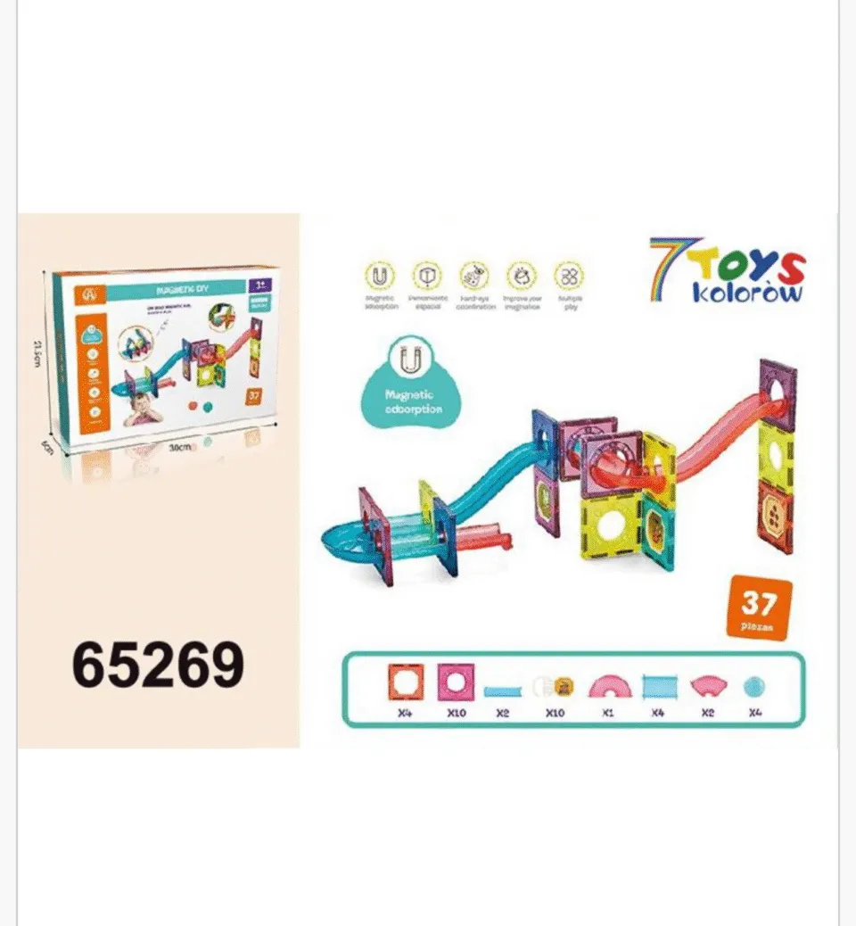 Klocki Magnetyczne Tor Kulkowy Magnetic 37PCS 7 Toys 30x21.5cm