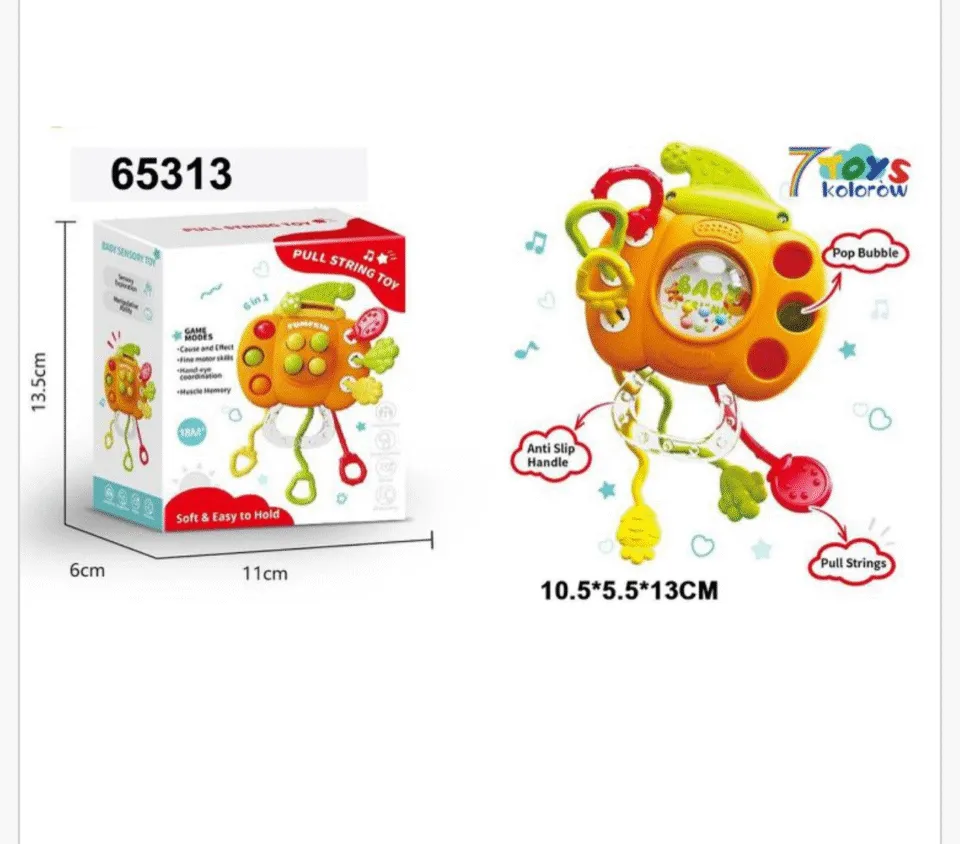 Zabawka Pull String Toy Sensoryczna Dynia 10,5x13cm 6w1