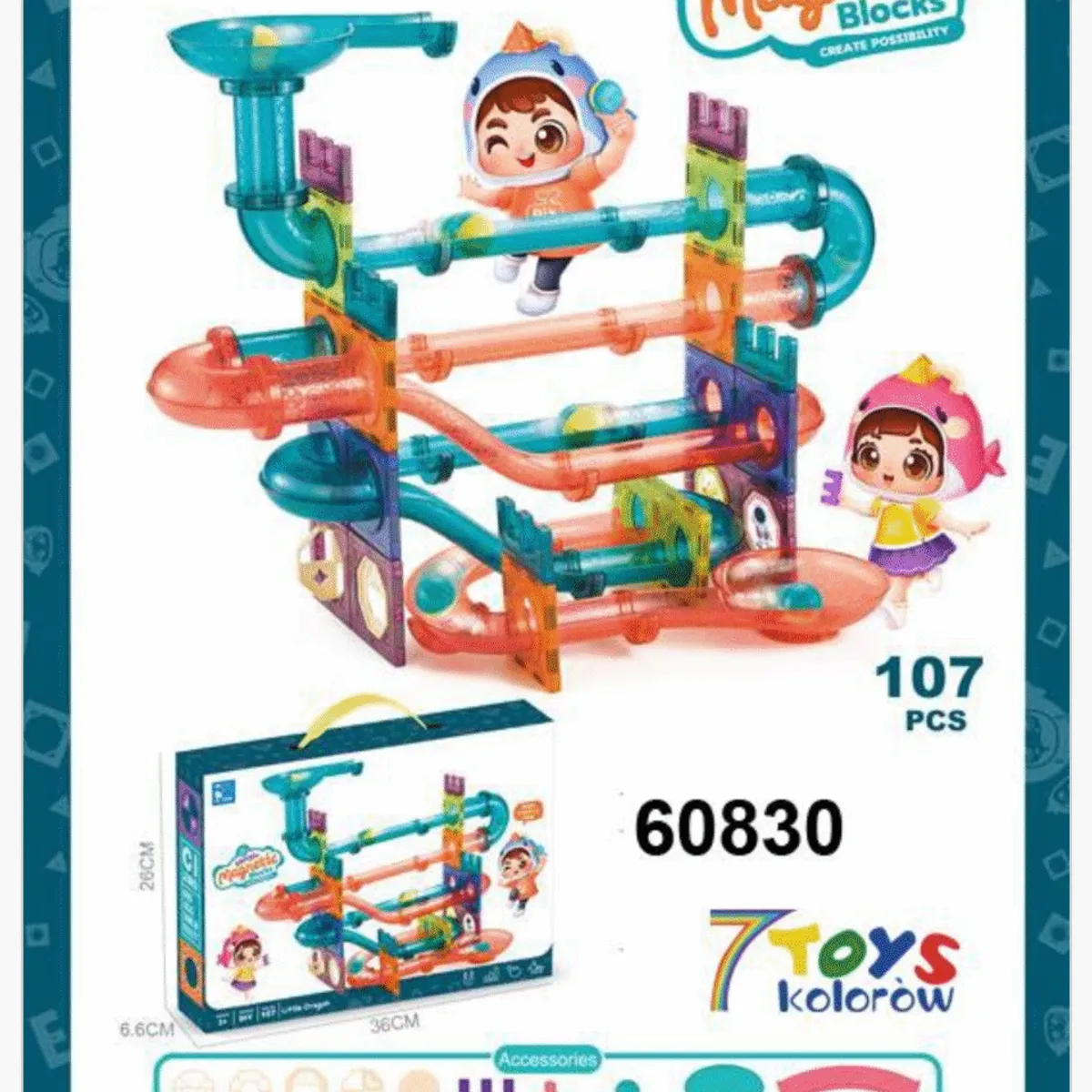 Klocki Magnetyczne Tor Kulkowy 107PCS Magic Blocks 60830