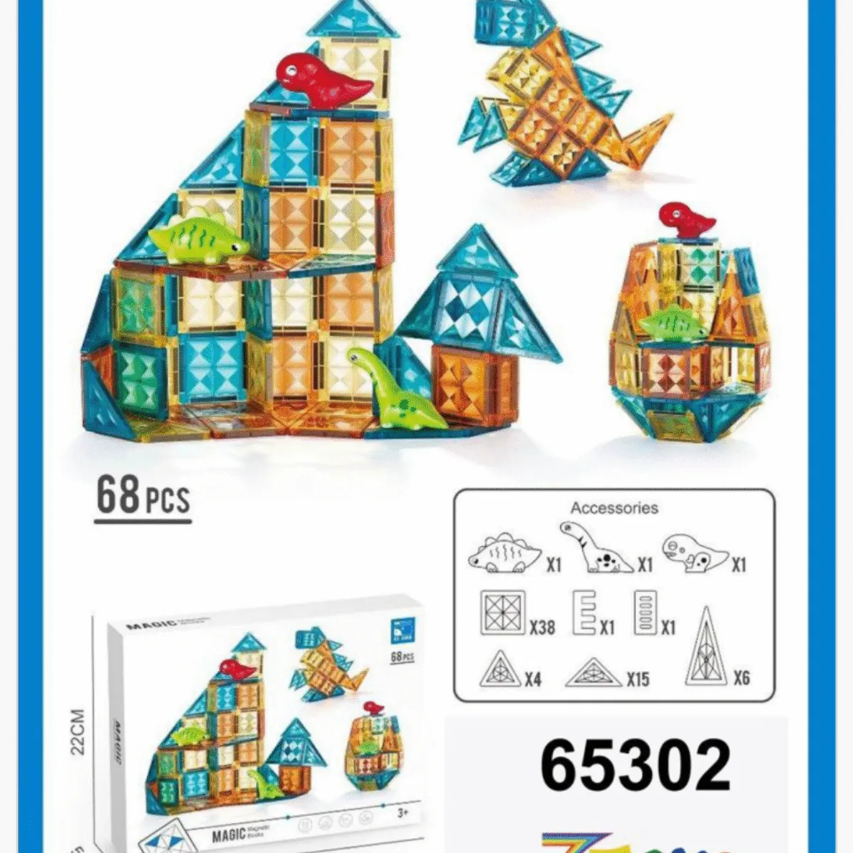 Magnetic Klocki Magnetyczne 68PCS Zestaw z Dinozaurami CI JING
