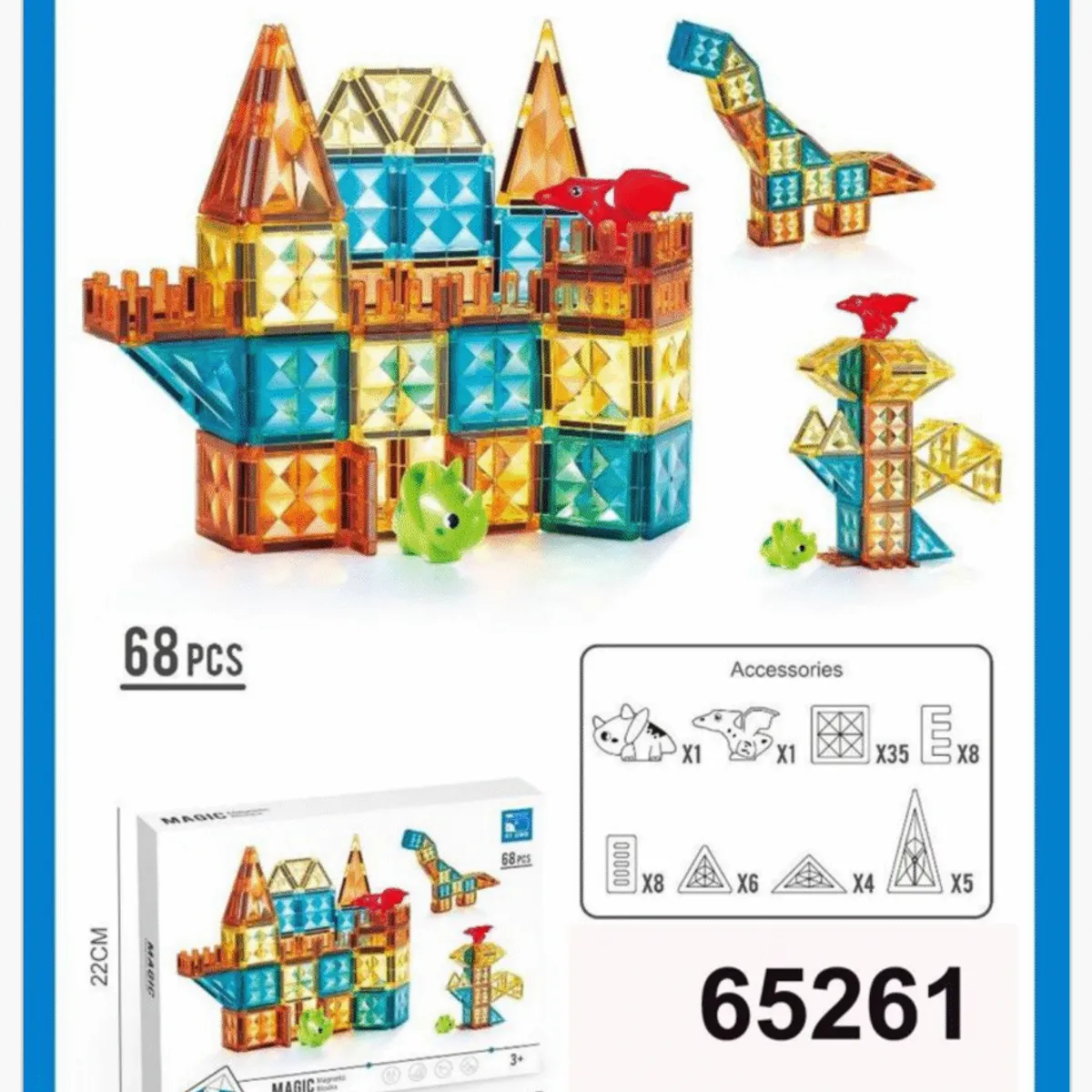 Klocki Magnetyczne Magic Blocks 68PCS Dinozaury 30x22cm