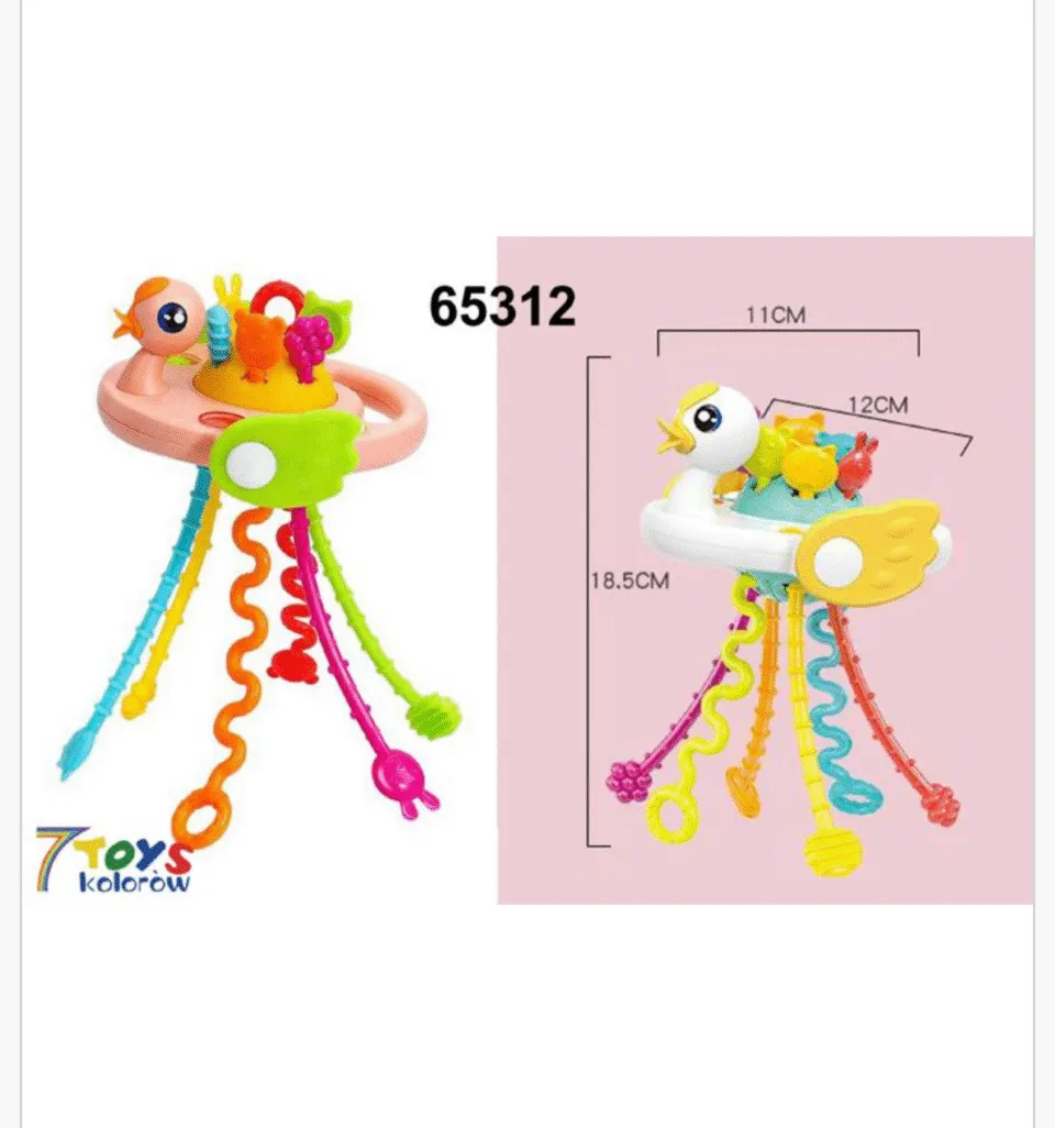 Zabawka sensoryczna kaczka ze sznurkami 18,5cm 6szt