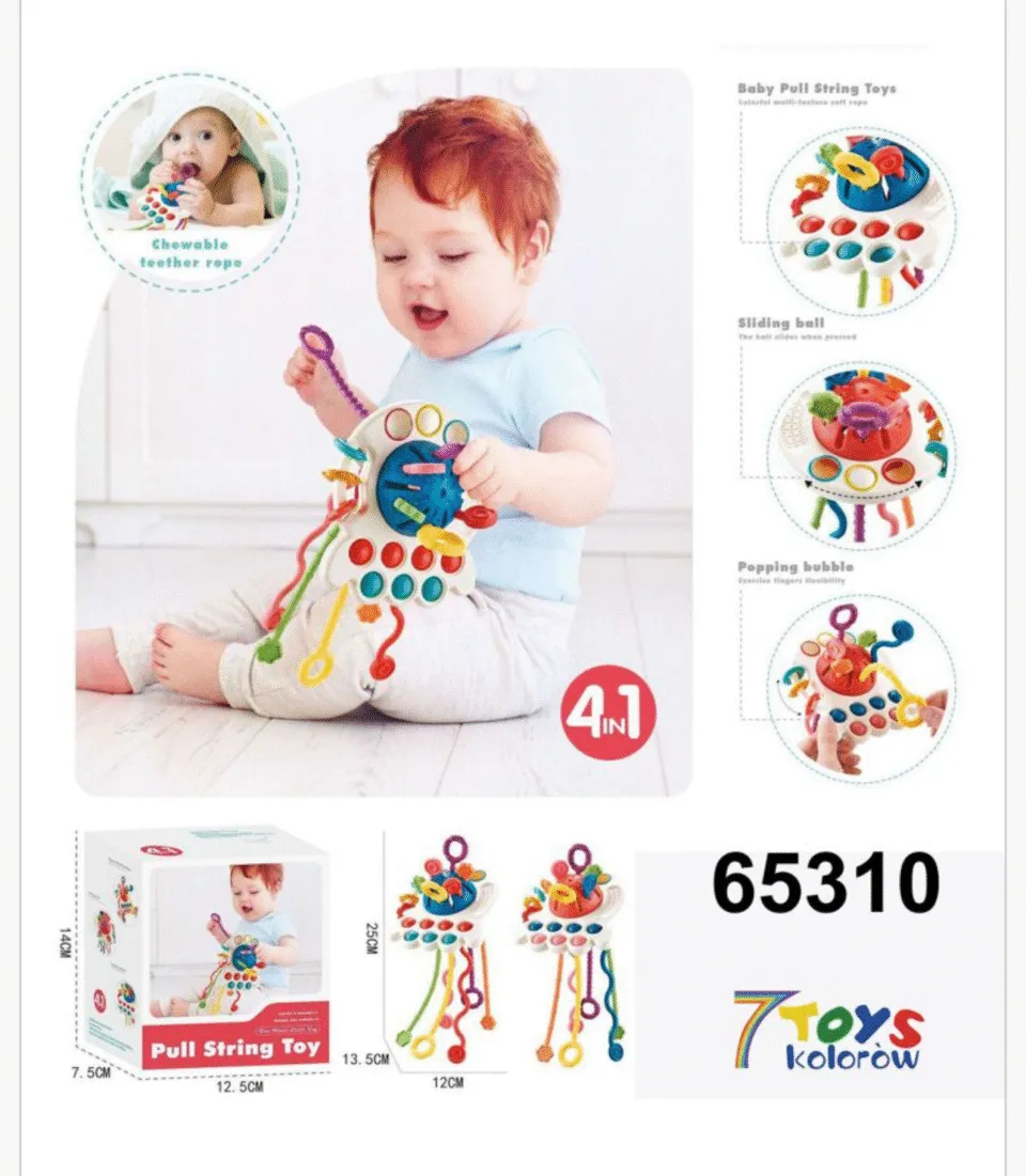 Zabawka sensoryczna Pull String Toy 4w1 gryzak 25cm