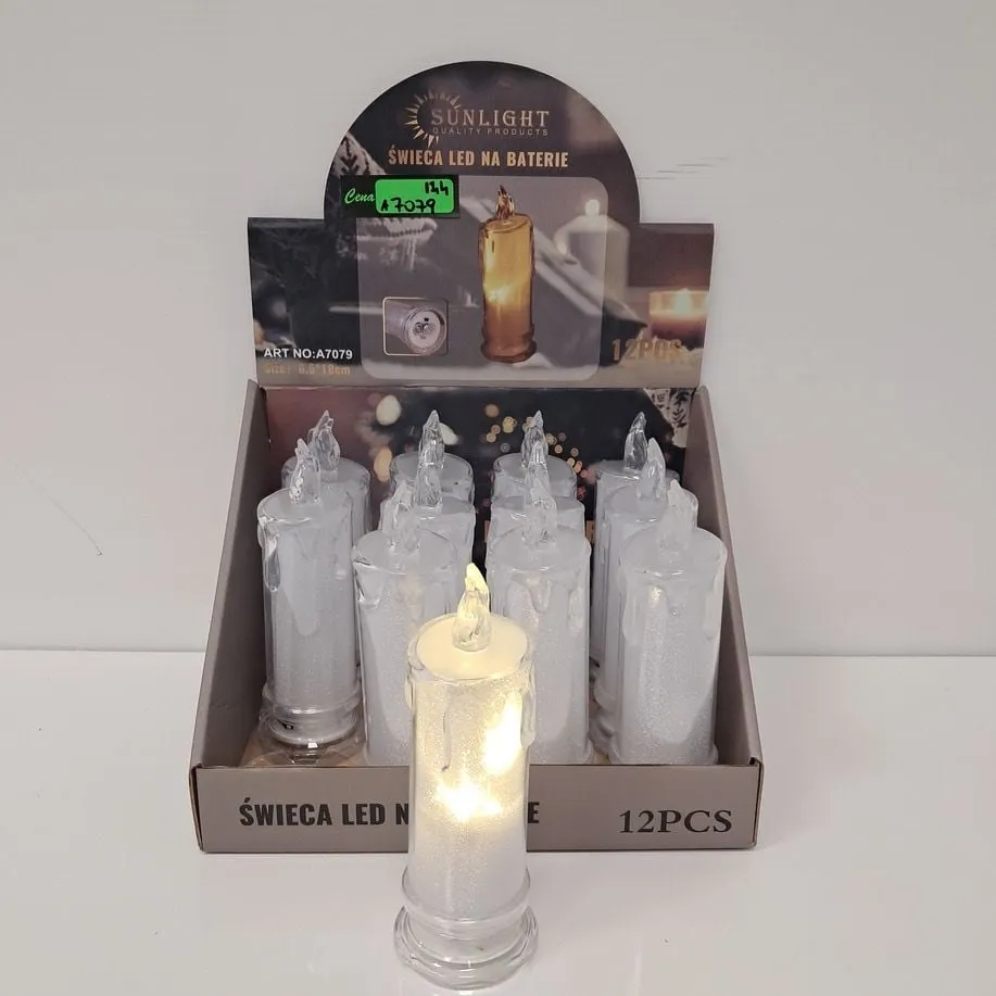 Świeca LED na baterie Sunlight A7079 brokatowa 5,5x18cm 12szt