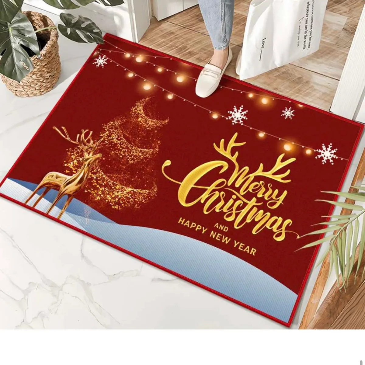 Dywan Świąteczny 60x90cm Czerwony z LED Merry Christmas