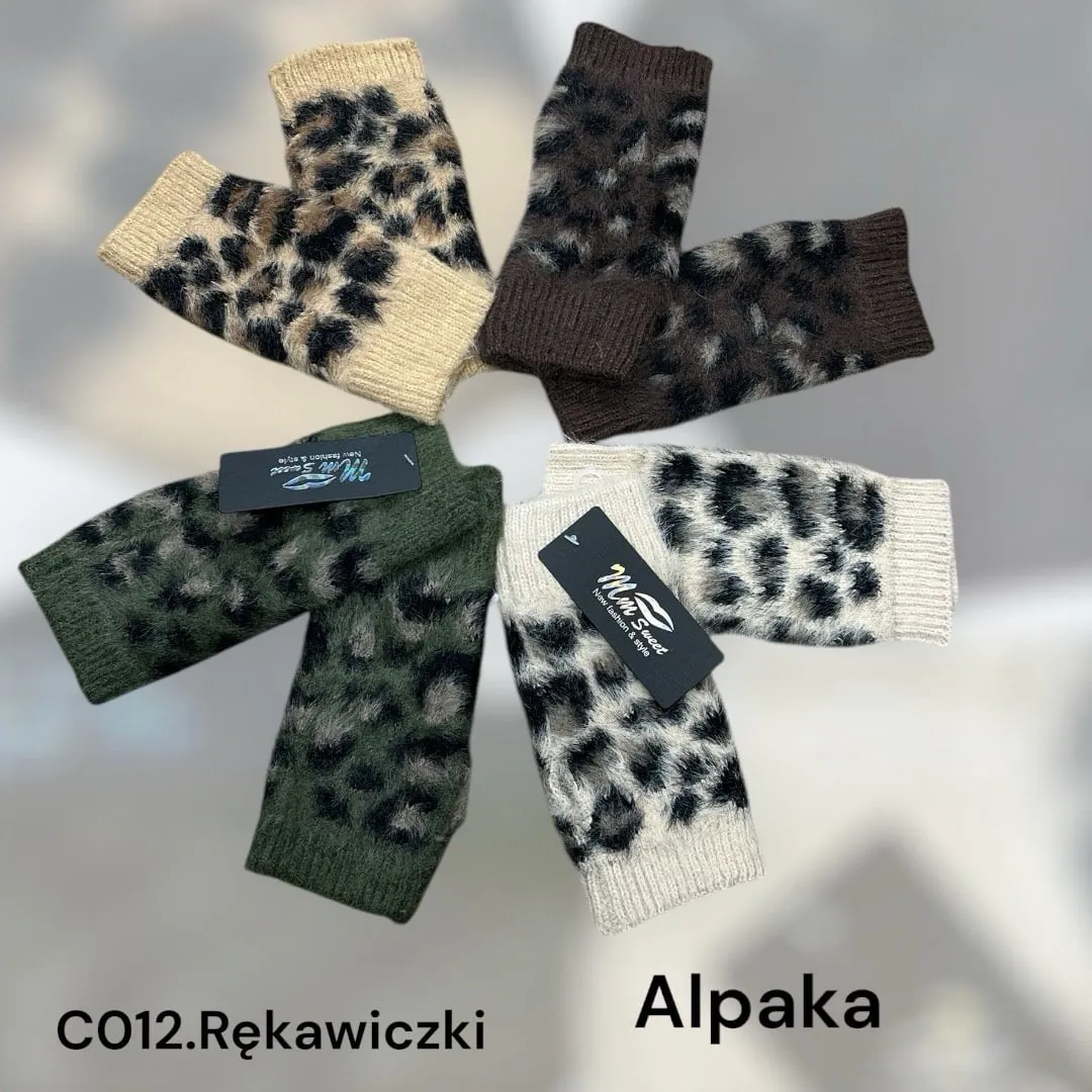 Rękawiczki damskie bez palców Alpaka wzór leoparda