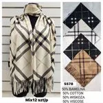 Szaliki damskie w kratę 50% bawełna 50% wiskoza Mix12 szt