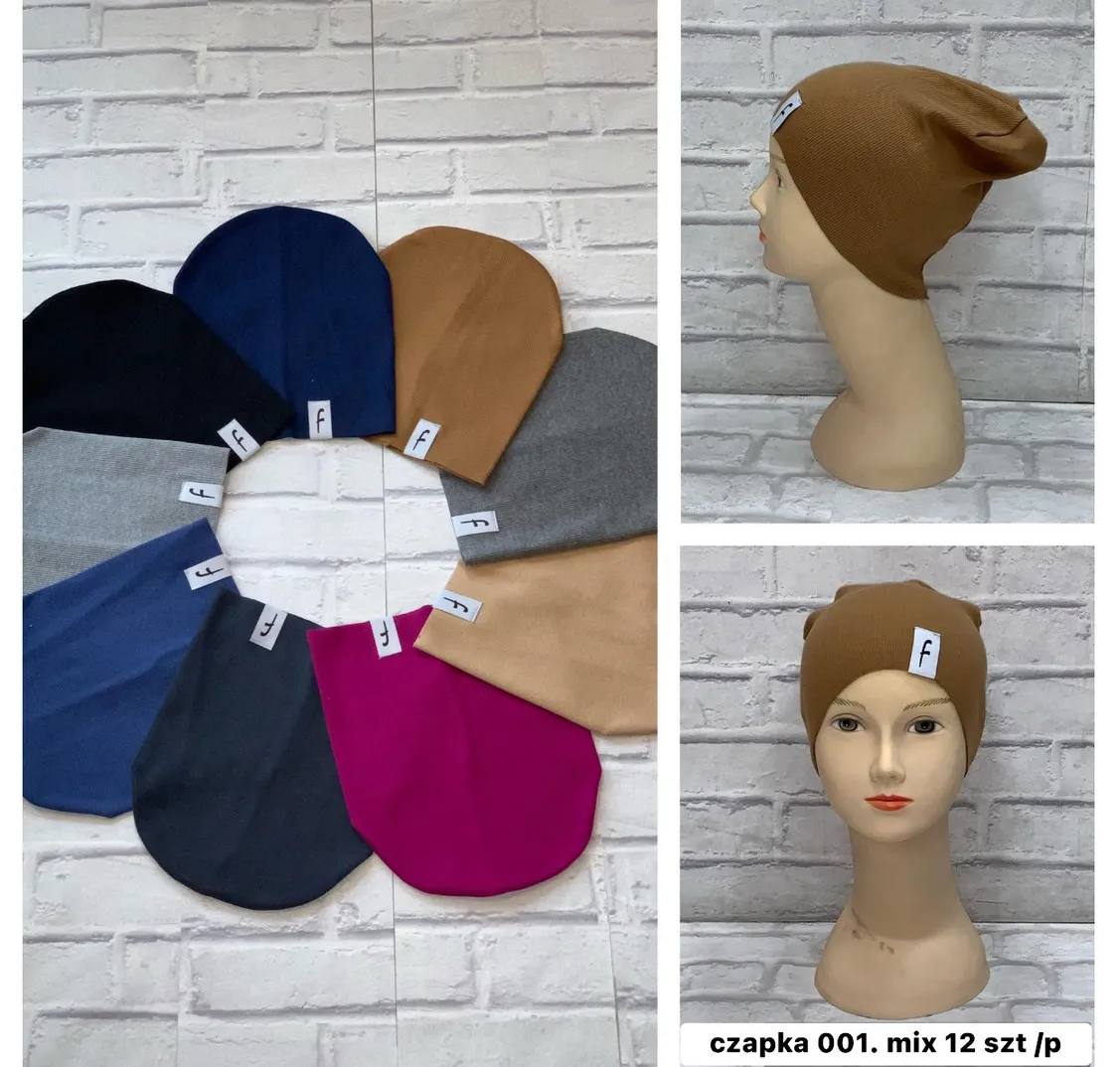 Czapki damskie beanie mix kolorów 12 szt