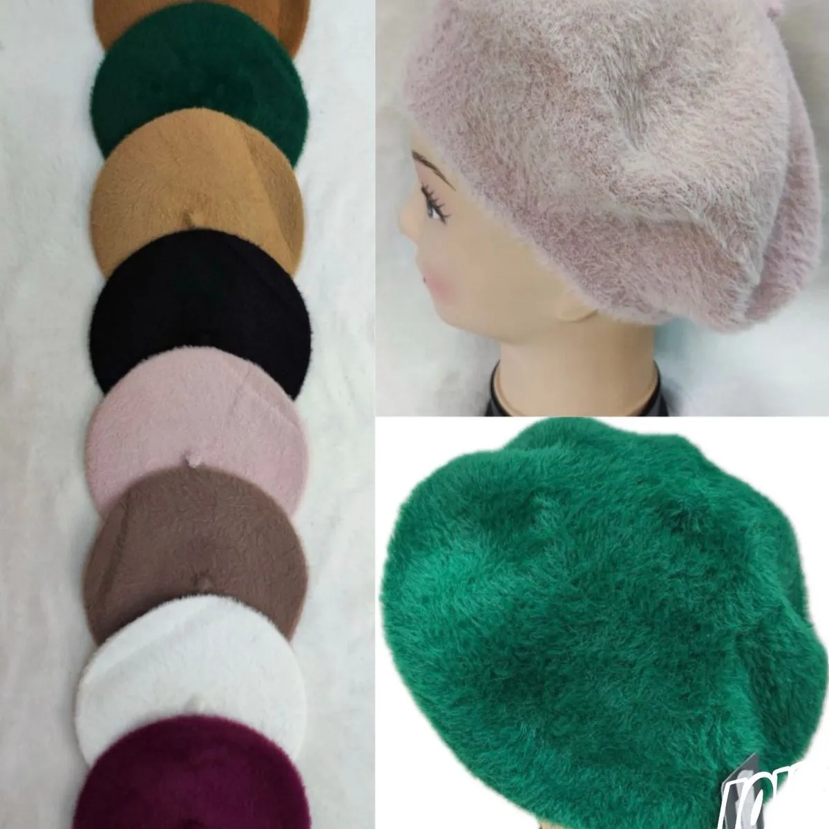 Czapki damskie futrzane berety mix 12 szt 7703