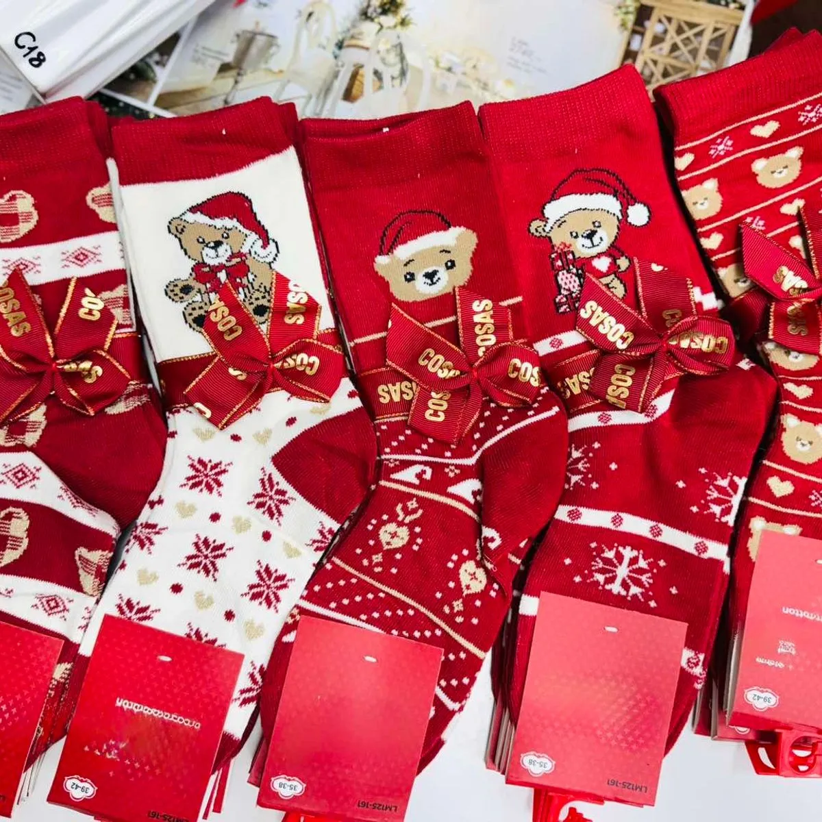 Skarpetki damskie świąteczne z misiem i Santa