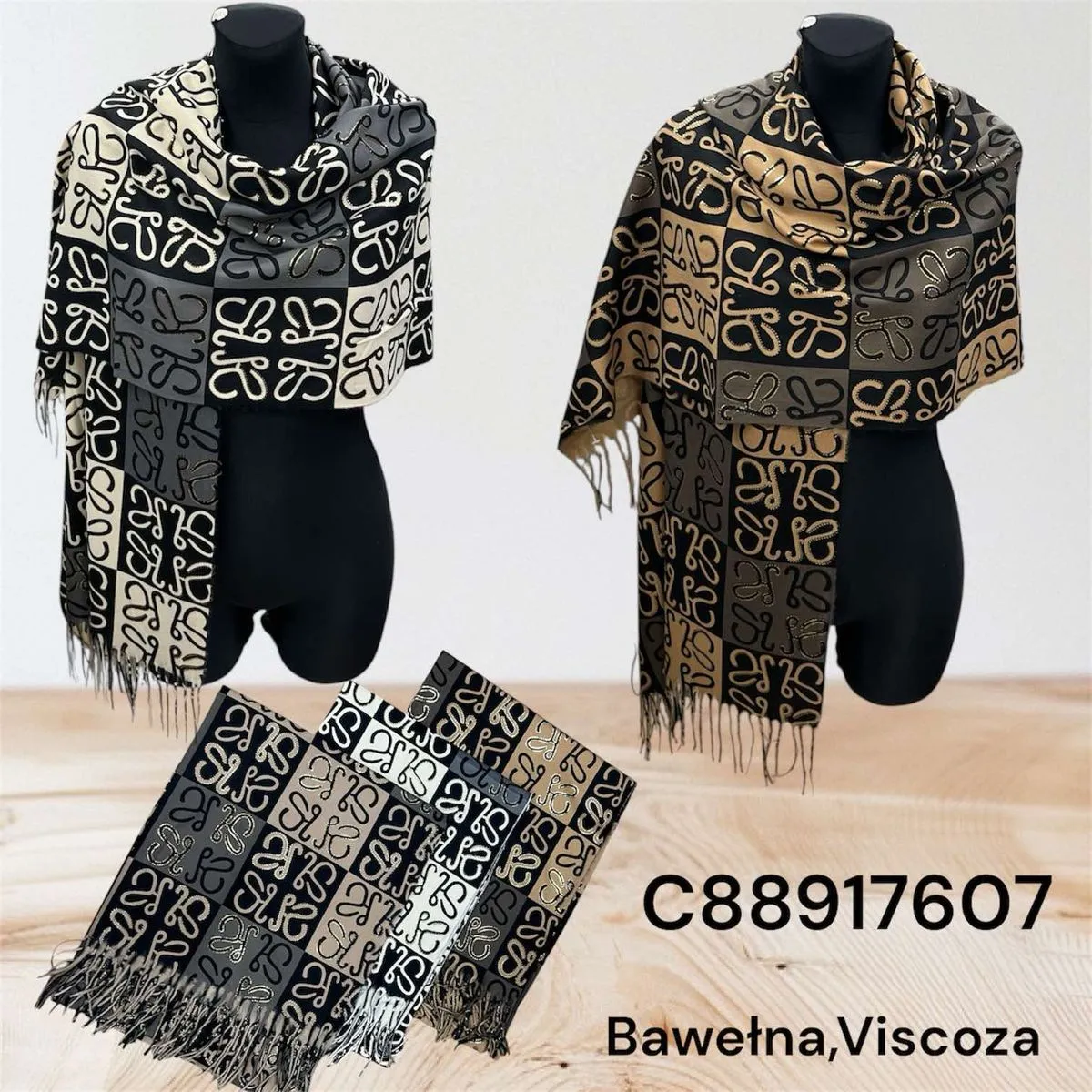 Szaliki damskie bawełna-viscose wzór geometryczny C88917607