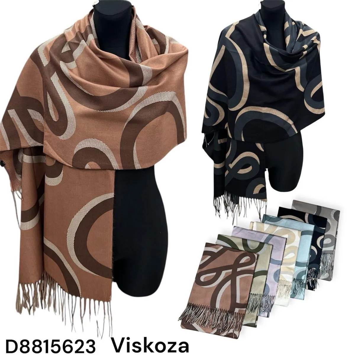 Szaliki damskie z wiskozy wzór falisty