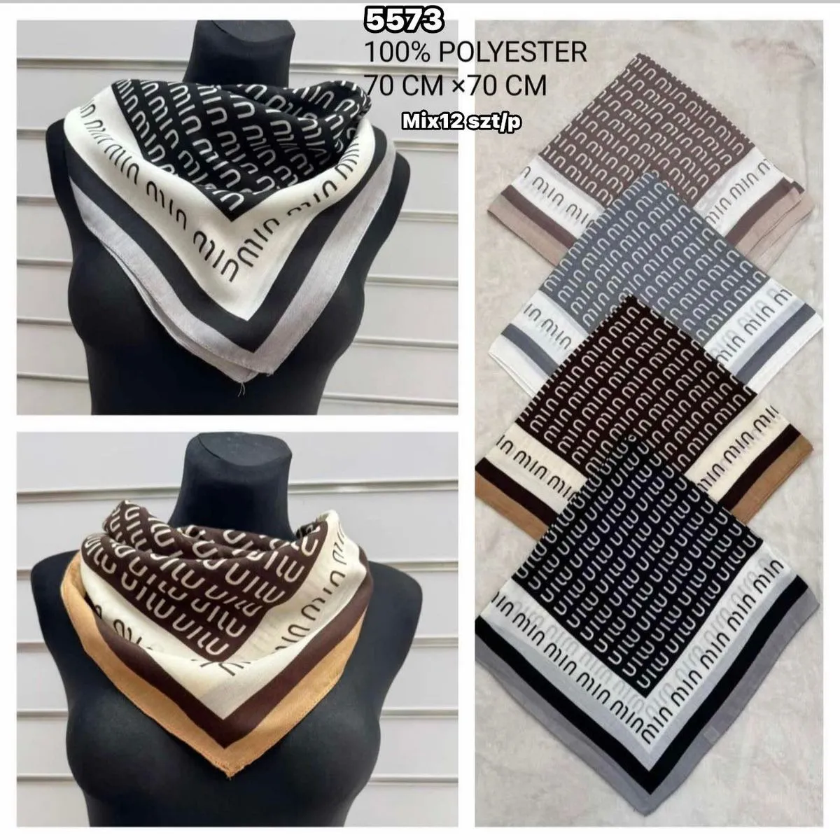 Szaliki damskie 70x70 cm 100% poliester Mix12
