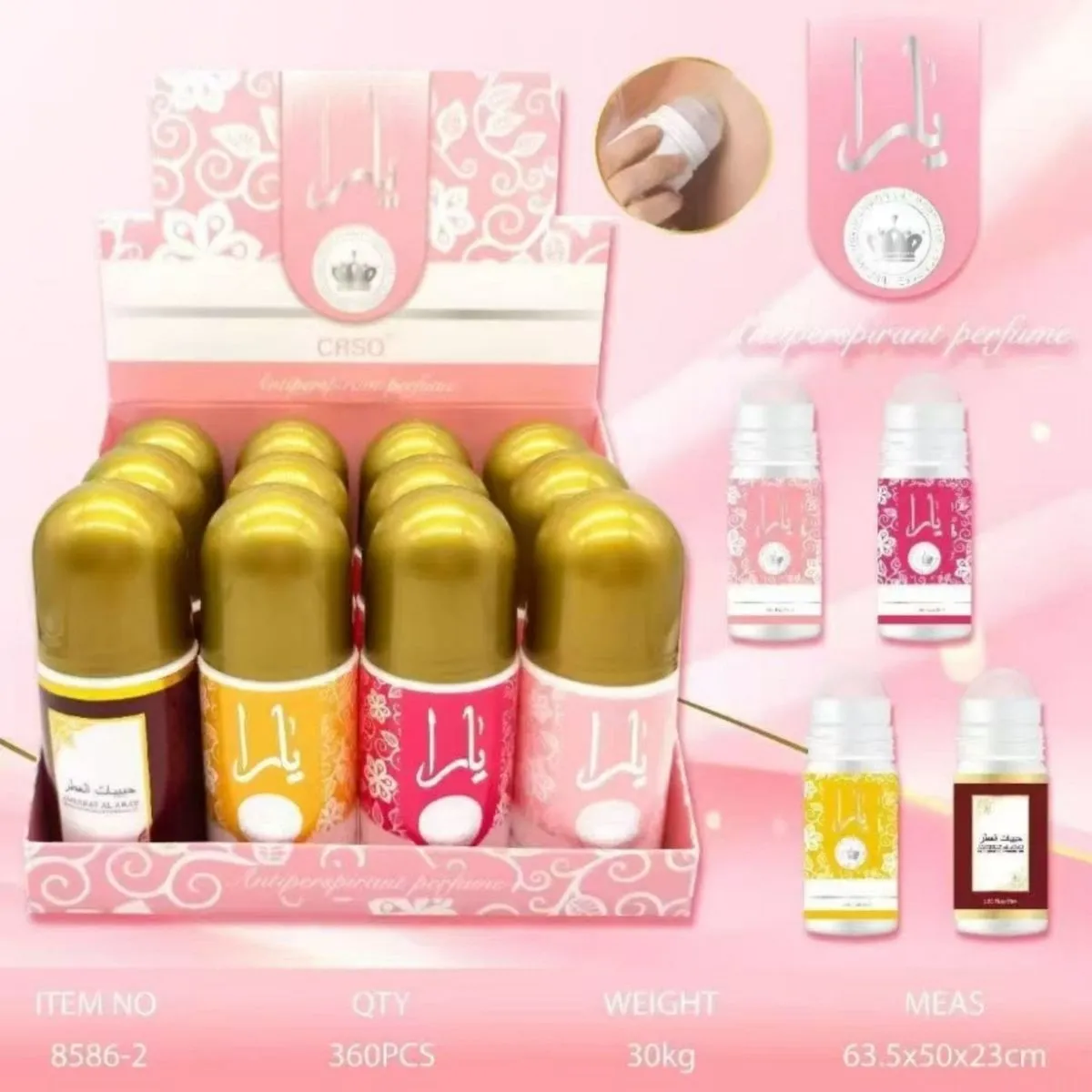 Dezodorant YARA CASO w kulce, złoty korek, mix kolorów - 12 szt.