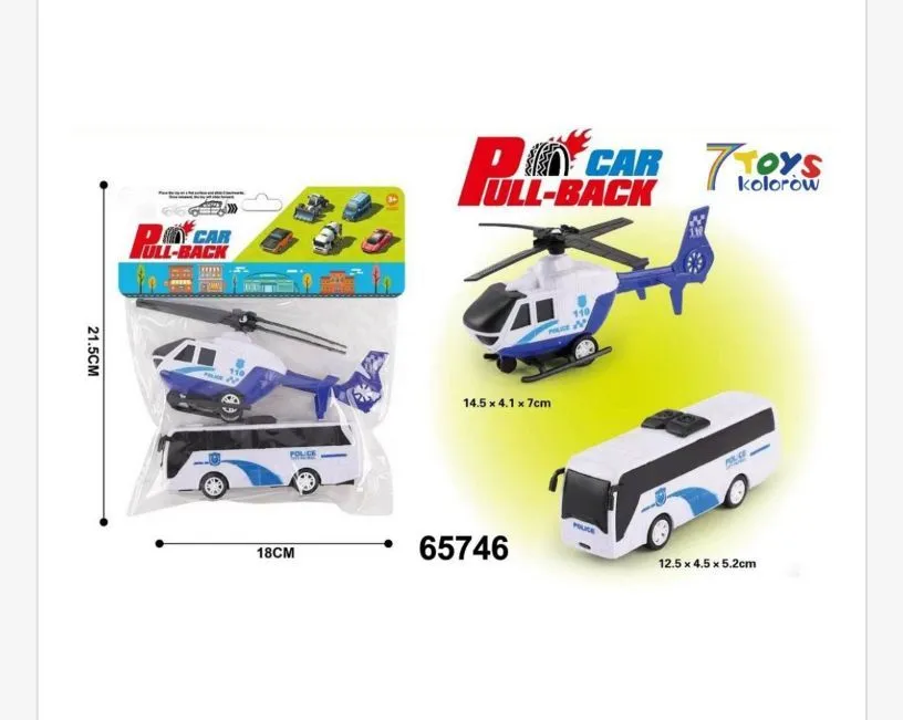 Zabawki Pull Back Car - Helikopter i Autobus Niebieski