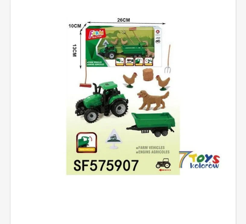 Zabawka traktor z przyczepą i akcesoriami farmy 26x10 cm