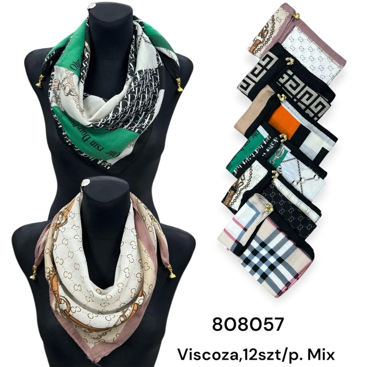 Szaliki damskie viscose 12 szt/pak. Mix wzorów