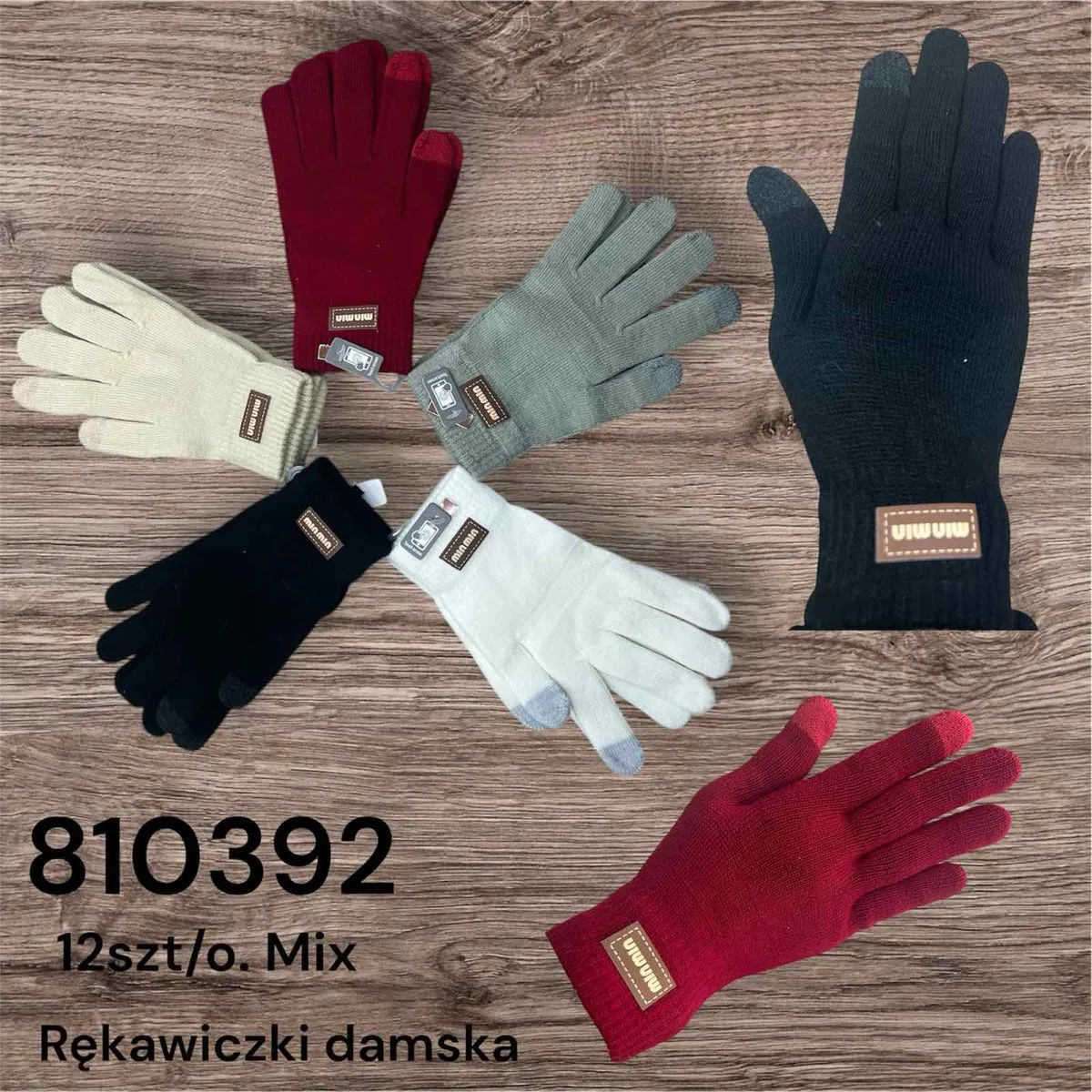 Rękawiczki damskie touch screen 12 szt. mix kolorów