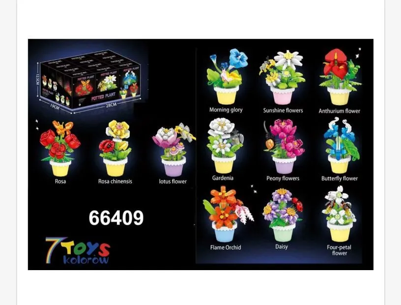 Zestaw klocków kwiatów 12 doniczek 7Toys 66409