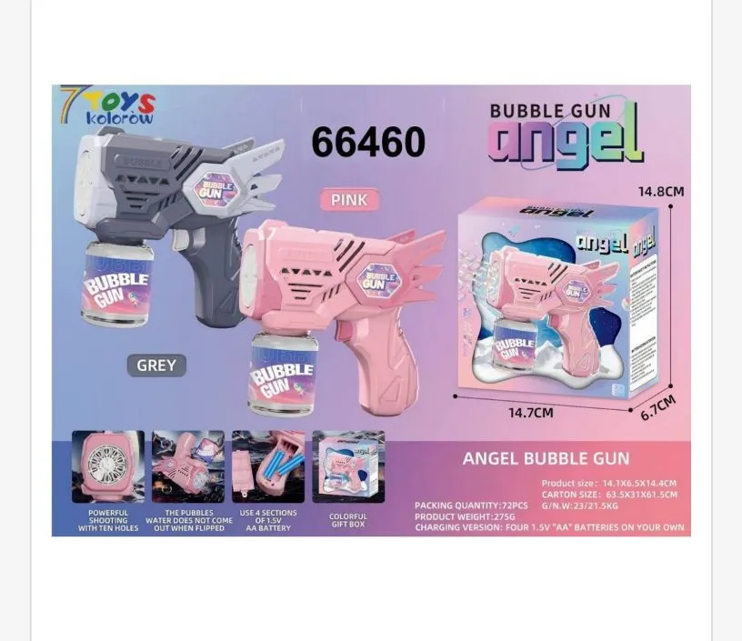 Pistolet do baniek Angel Bubble Gun 14,8 cm szary i różowy