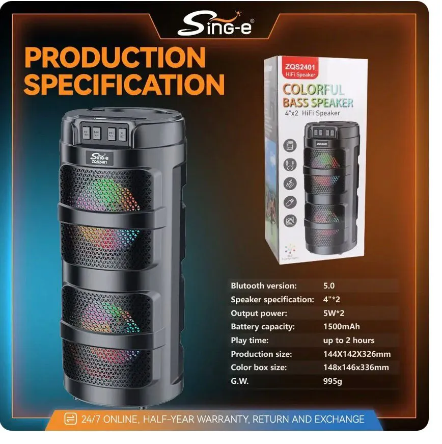 Głośnik Bluetooth Sing-e Colorful Bass Speaker ZS0341