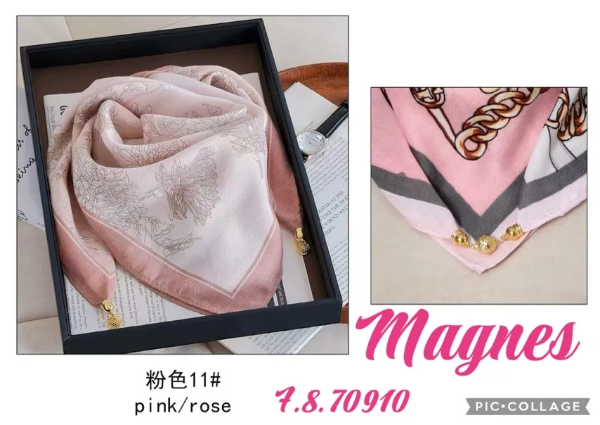 Chusta damska jedwabna pink/rose z wzorem łańcucha