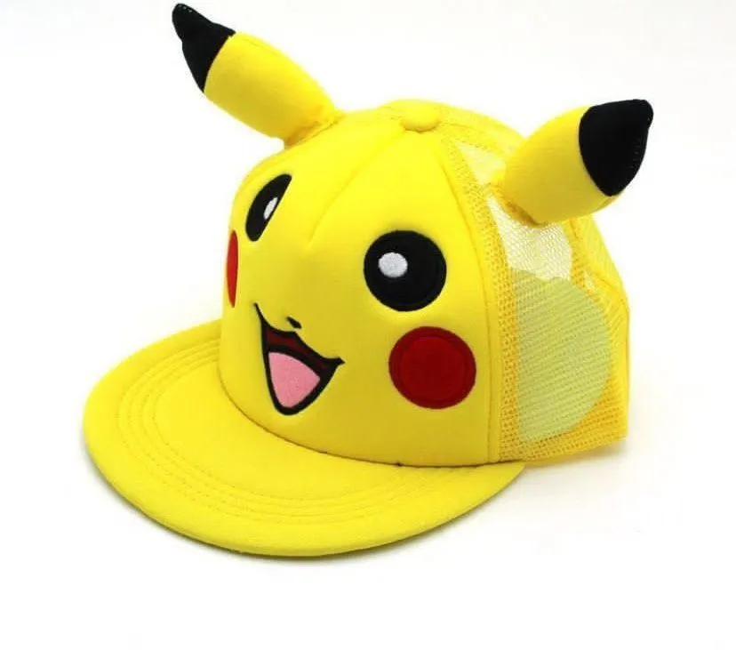 Czapki Pikachu z siatką, żółte, motyw Pokémon
