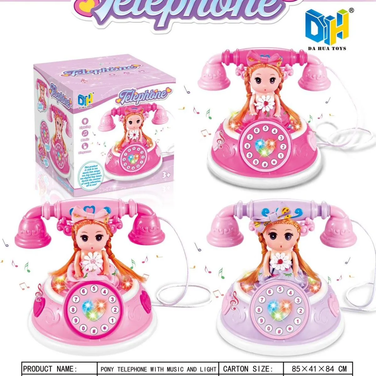 Zabawka Telefon Muzyczny z Lalką Światło i Dźwięk 15cm 12szt