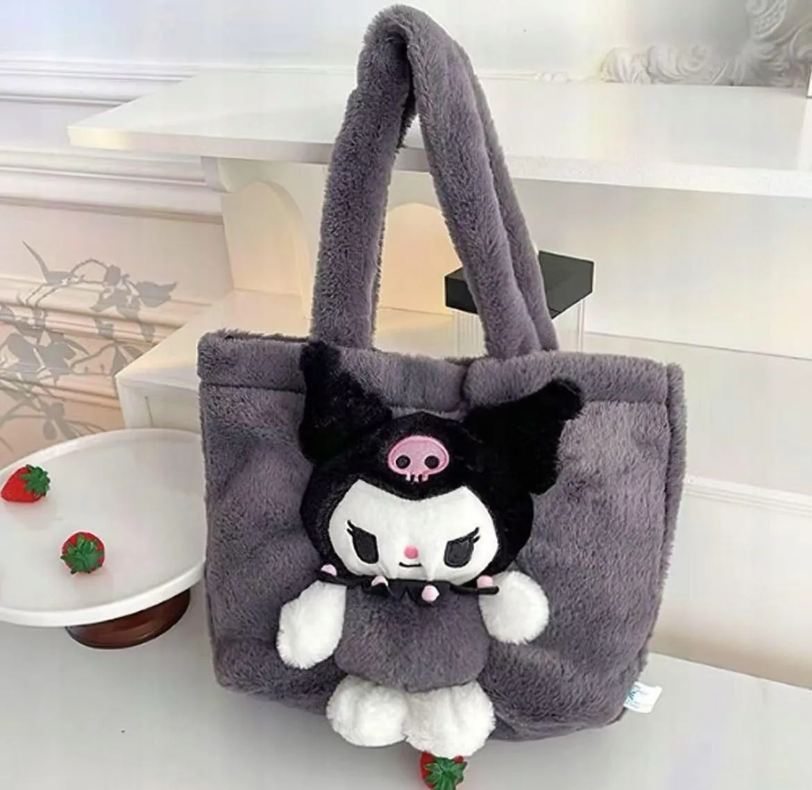 Torebka Maskotka Kuromi Pluszowa Szara na Ramię
