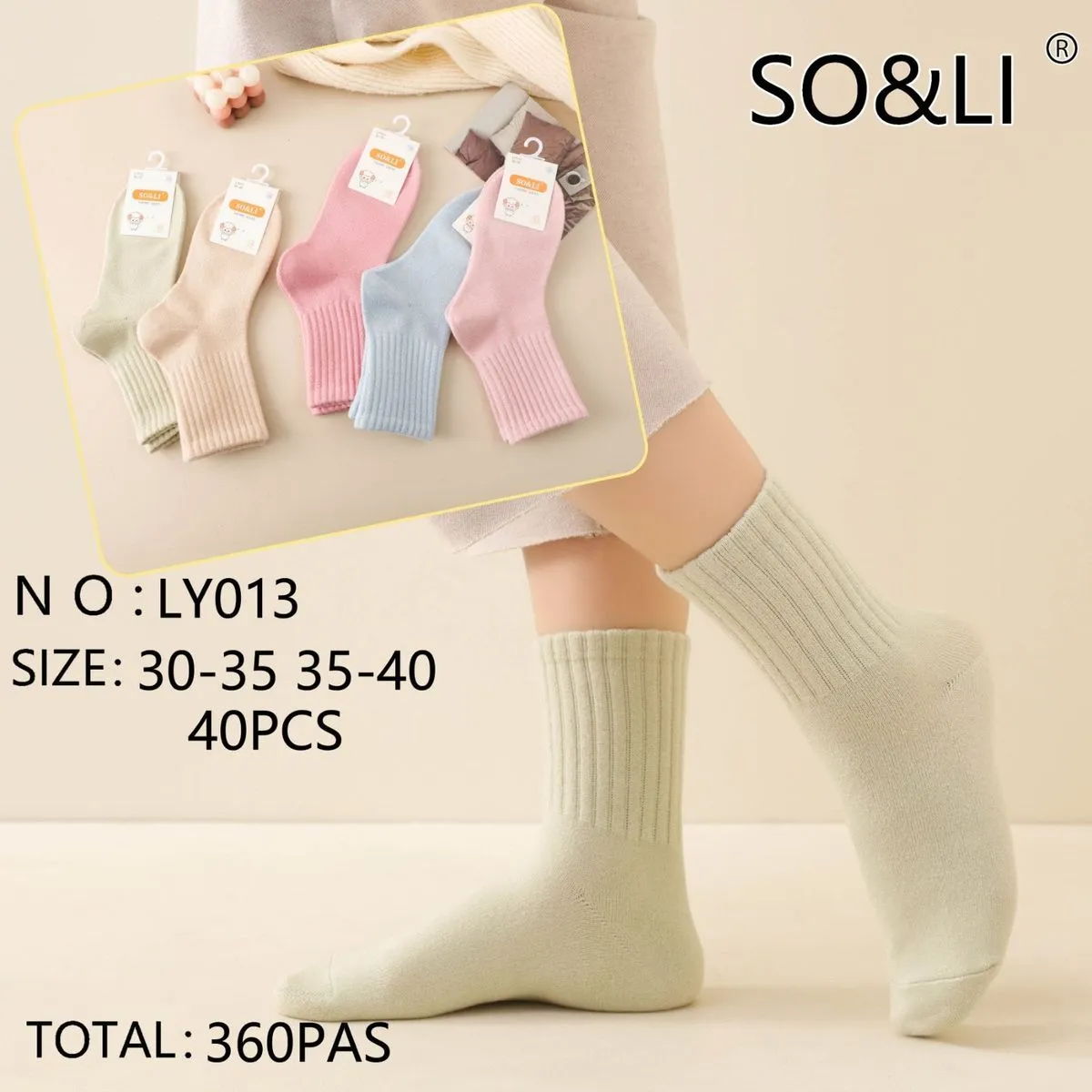 Skarpetki damskie SOS&LI LY013, rozmiary 30-35/35-40, 40 szt
