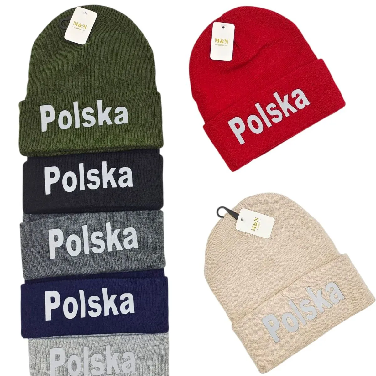 Czapki męskie beanie z napisem Polska, 5 kolorów