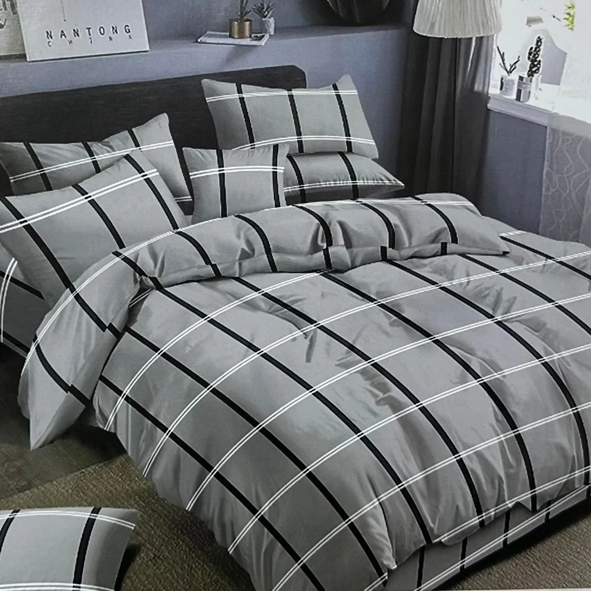 Komplet pościeli Milano 5D 4CZ 200/220 szaro-czarny