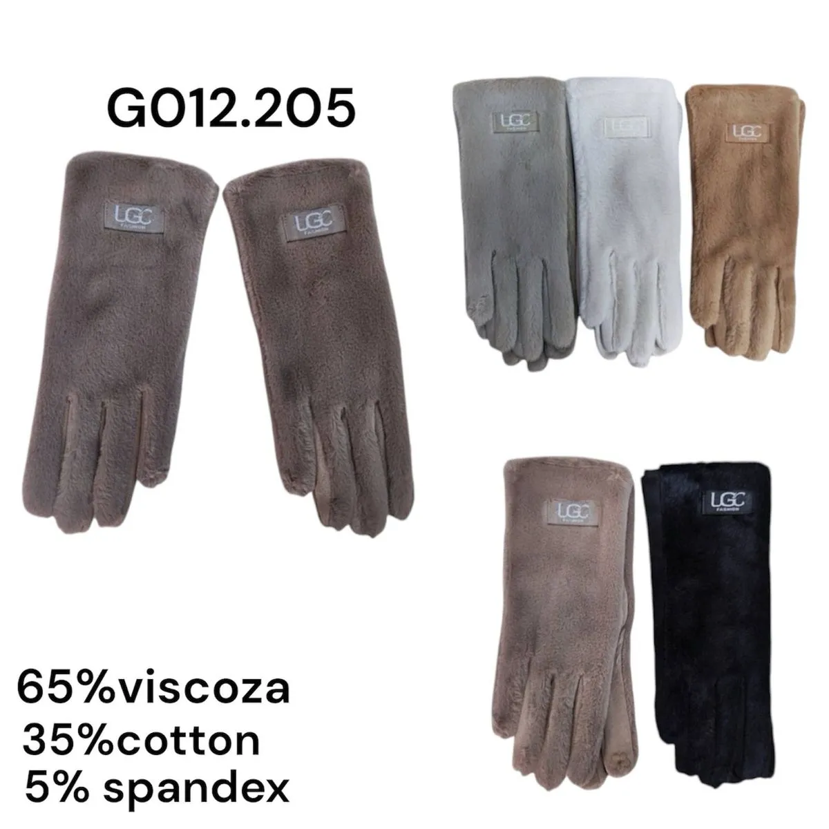 Rękawiczki damskie futrzane 60% wiskoza 35% bawełna 5% spandex