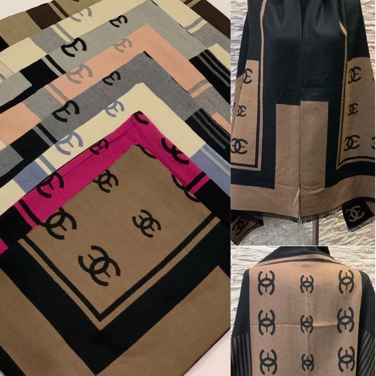 Szaliki damskie viscose cotton wzór CC