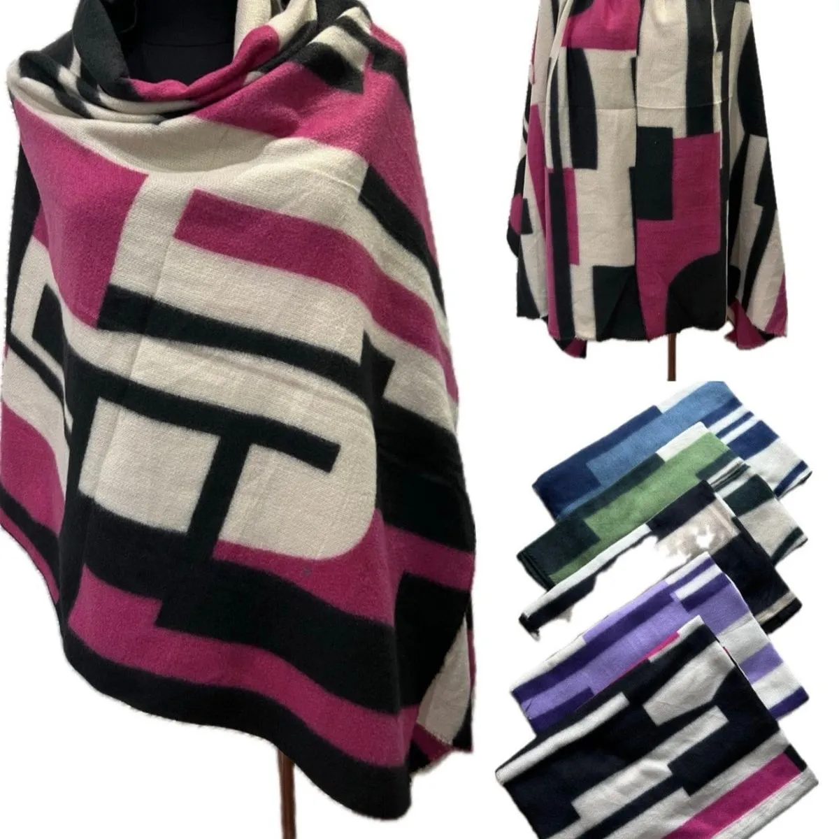Szaliki damskie wzór geometryczny mix 12 szt viscose wool