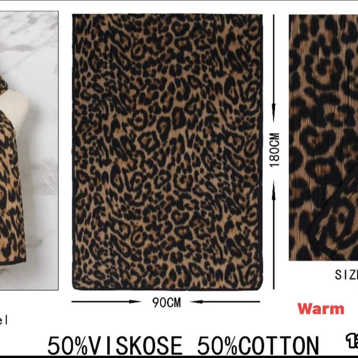 Szaliki damskie w panterkę 180x90cm 50% wiskoza 50% bawełna