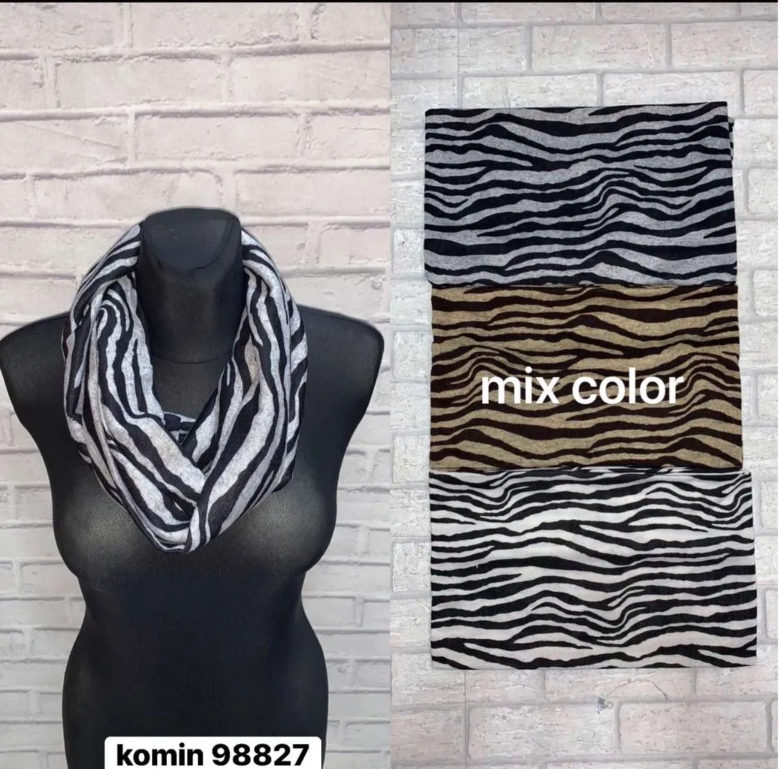 Komin Damski Mix Kolorów Wzorze Zebry