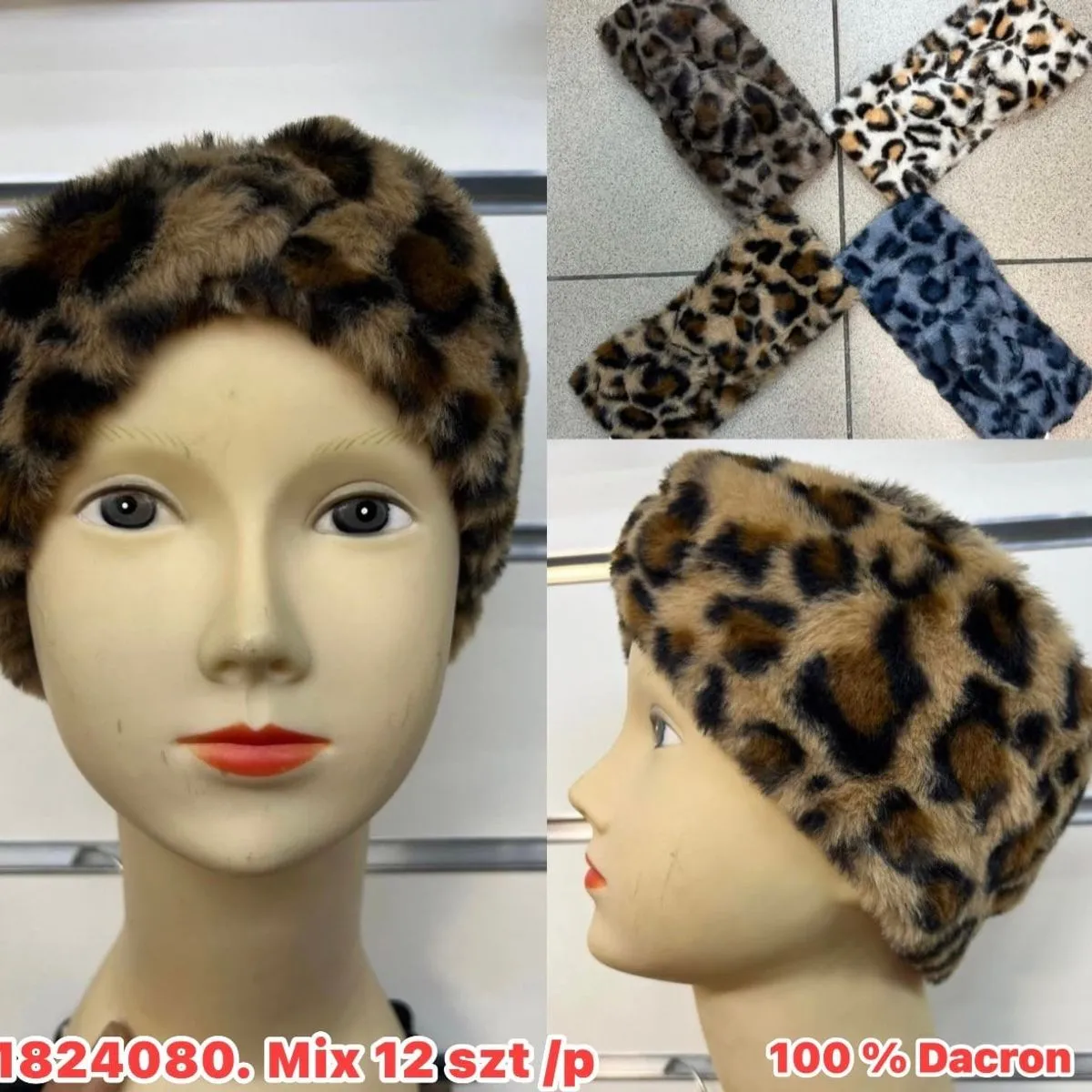 Opaski damskie futrzane leopard wzór mix 12 szt