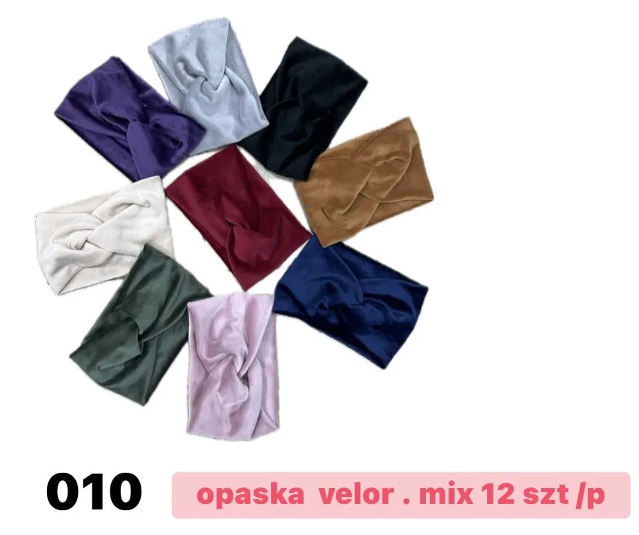 Opaski damskie welurowe mix 12 szt