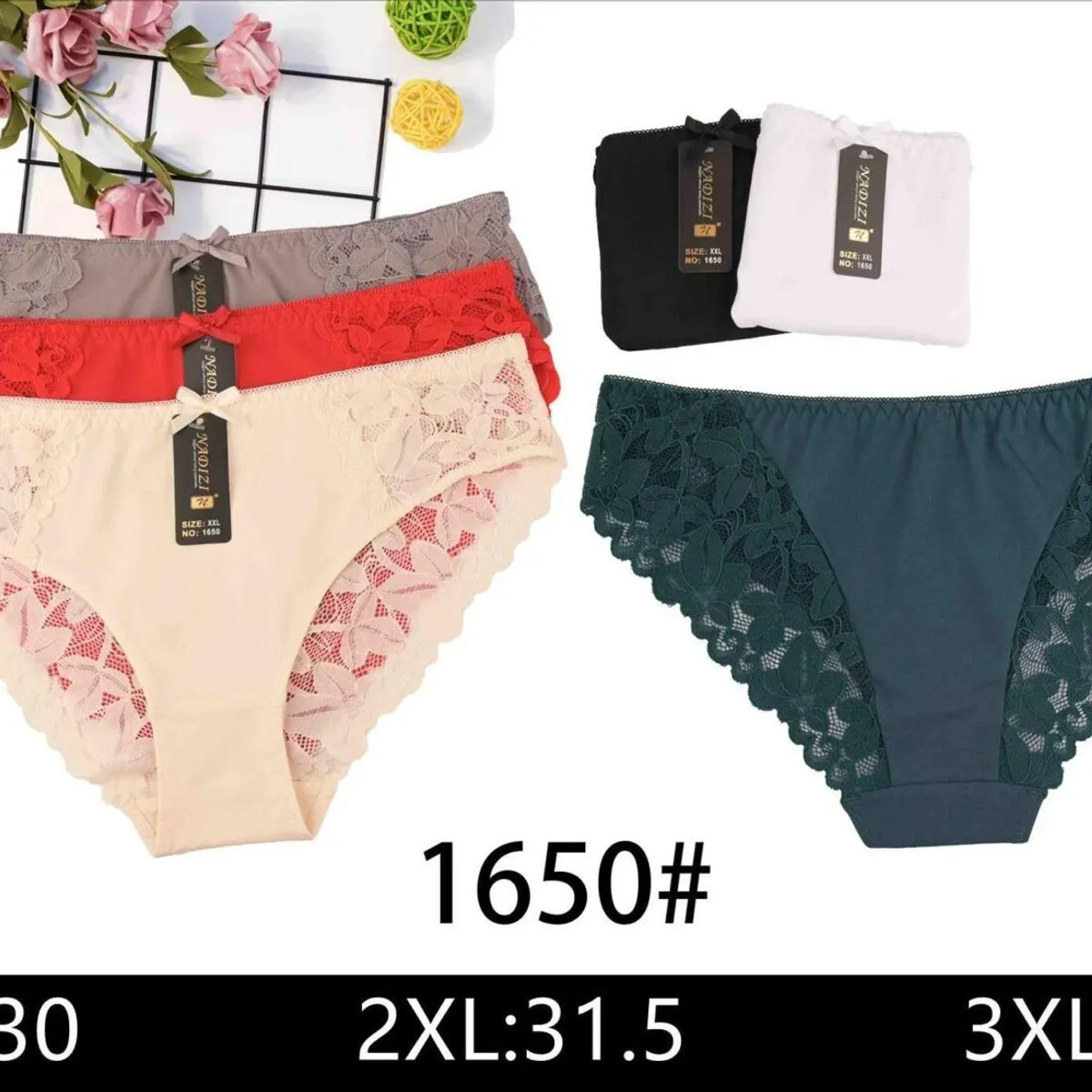 Majtki damskie koronkowe XL-3XL, 4 kolory