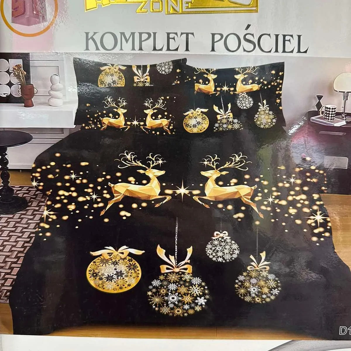 Komplet Pościel Milano 200/220 3cz Czarno-złoty