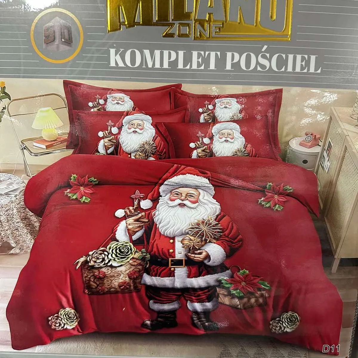 Komplet Pościeli 160/200 Milano z motywem Świętego Mikołaja