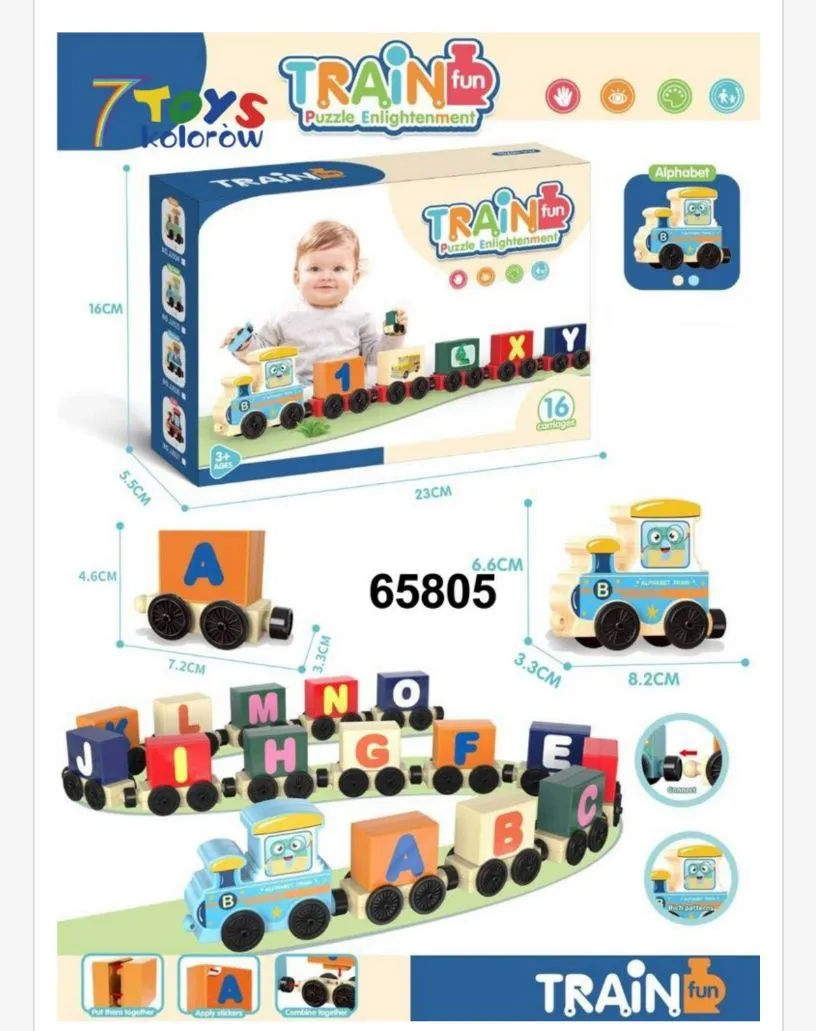 Pociąg z klockami literkami Train Fun 7TOYS 16 elementów